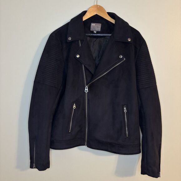 ASOS Design Biker Jacket Black Faux Suede Asymmetrical Zip Moto Jacket L - Picture 4 of 14